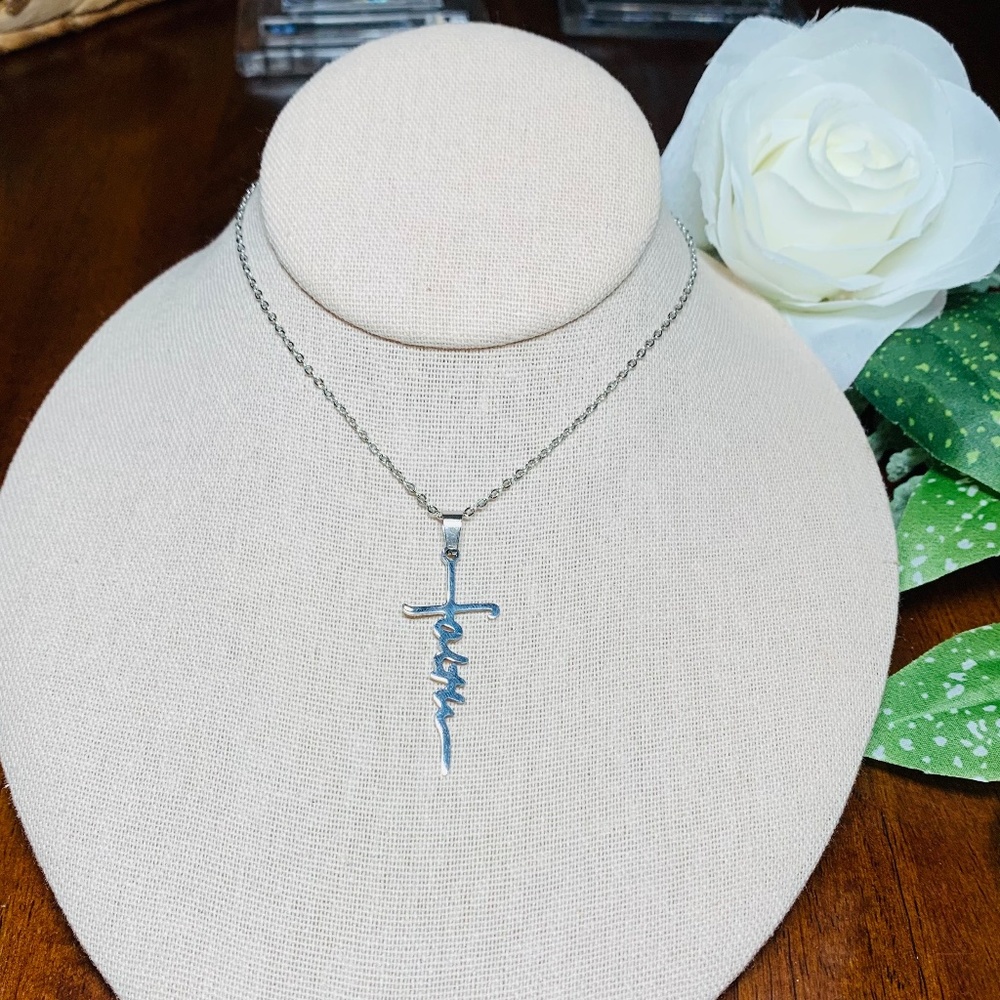 Shining Faith Cross Necklace, 17”-19” Stainless Steel Chain. - Picture 1 of 6